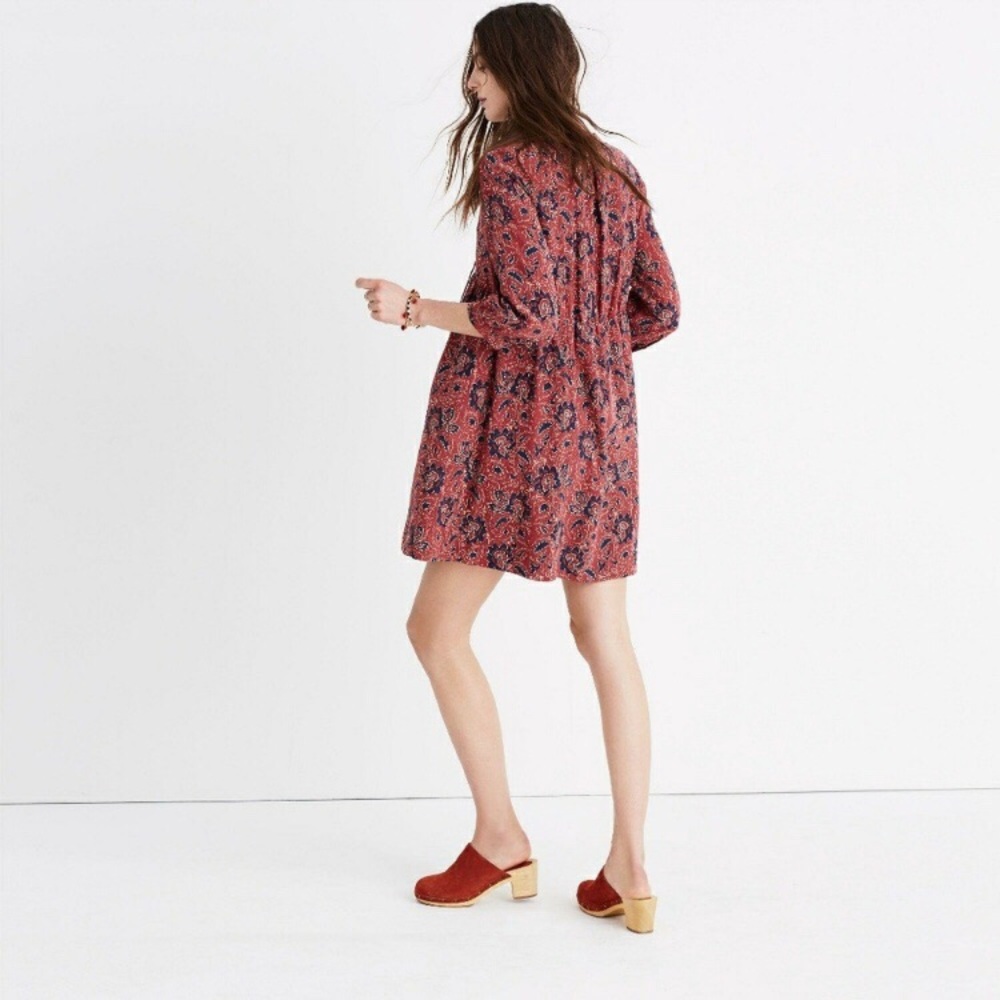 Madewell Silk Floral Assam Lace Up Dress